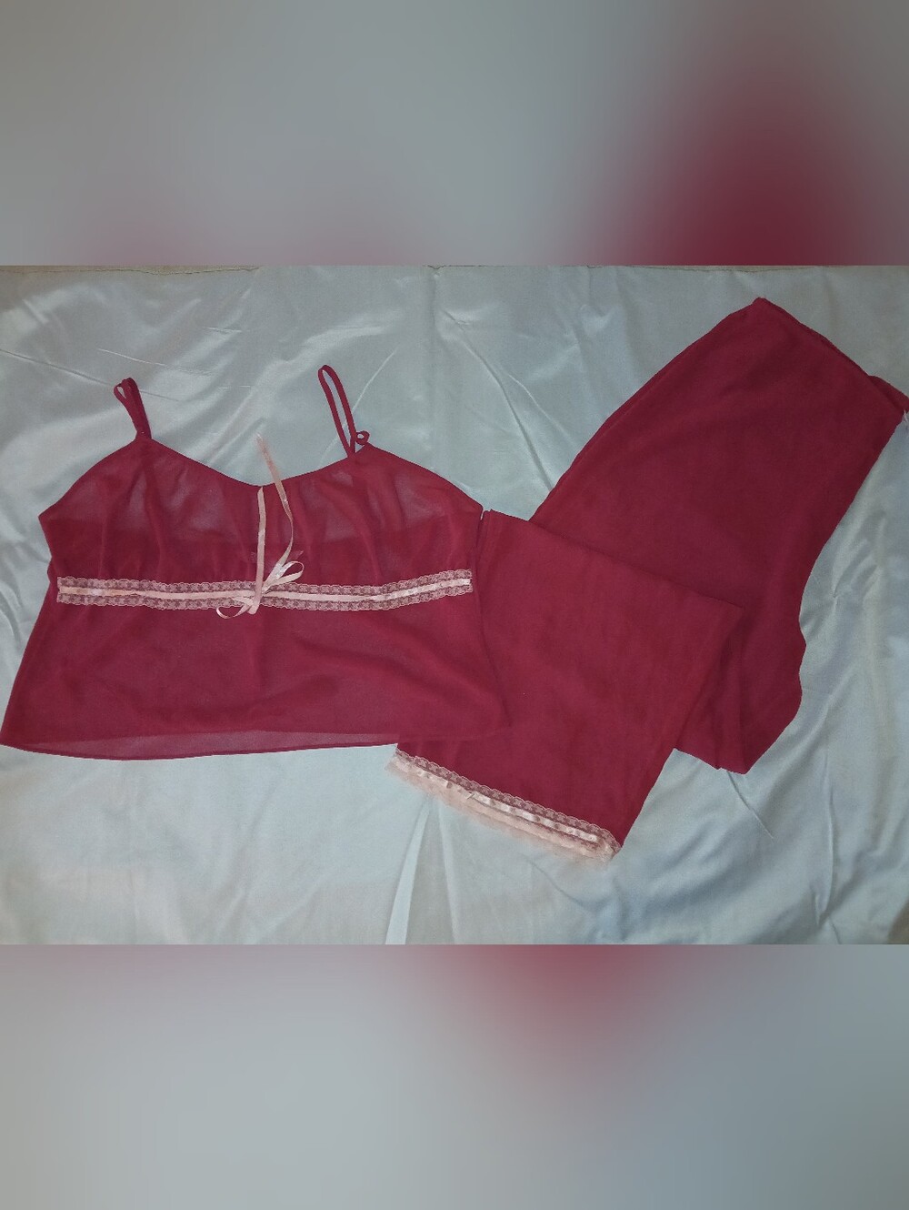 Victoria's Secret Pajama Set Lace Trim Rust Red Size XL Like New